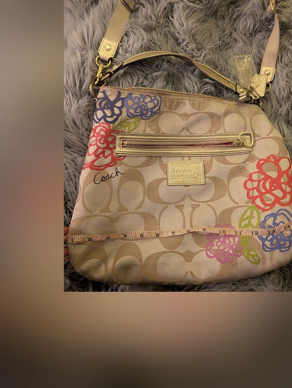Coach Beige and Gold Floral Shoulder Bag - Picture 9 of 10